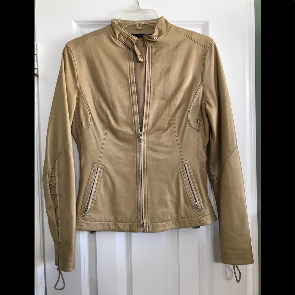 Elie Tahari Leather Jacket Fitted Corset Biker S